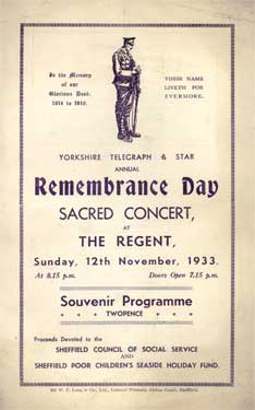 Cover of annual remembrance day sacred concert in memory of our glorious dead