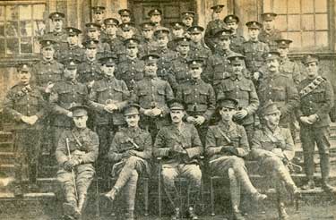 Officers and non-commissioned officers of the West Riding Division (Sheffield) Royal Engineers (T) who recently left Doncaster where they have been training.