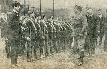 Colonel Moon of the Australian Expeditionary Force inspecting the Sheffield Boys' Brigade on the Hillsborough Football Ground