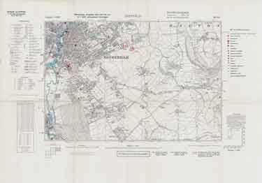 Ordnance Survey map of Rotherham copied by the Germans, and marked with bombing targets 