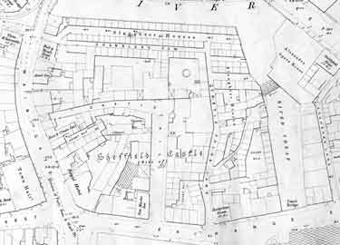Site of Sheffield Castle as shown on Ordnance Survey map