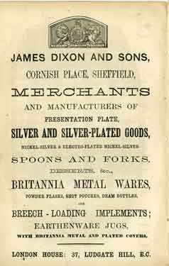 James Dixon and Sons, Cornish Place, advertisement