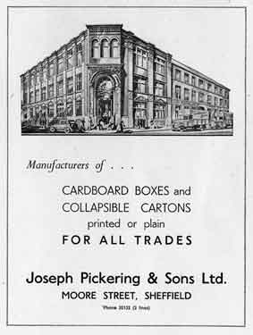 Advertisement for Joseph Pickering and Sons Ltd., Moore Street