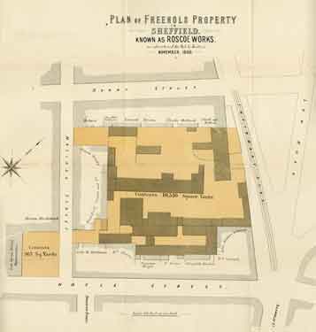 Plan of Freehold Property in Sheffield known as Roscoe Works as advertised for Sale by Auction. Presented by Mr Arthur Wightman