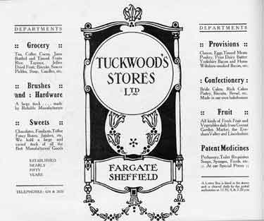 Advertisement for Tuckwoods Stores Ltd., provision merchants, No. 29 Fargate