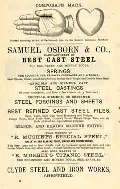 Advertisement for Samuel Osborn and Co., steel converter and refiner, Clyde Steel and Iron Works