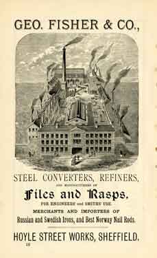 Advertisement for Geo. Fisher and Co. steel converters and refiners, Hoyle Street Works, Netherthorpe