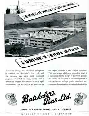 Advertisement for Batchelors Peas Ltd., Underhill Lane, Sheffield