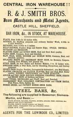 Advertisement for R. and J. Smith Bros. Ltd., iron merchants and metal agents, Castle Hill