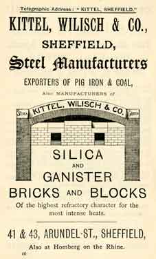 Advertisement for Kittel, Wilisch and Co., steel manufacturers, Nos. 41 - 43 Arundel Street
