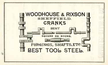 Advertisement for Woodhouse and Rixon, Chantrey Steel and Crankshaft Works, Bessemer Road, Attercliffe 