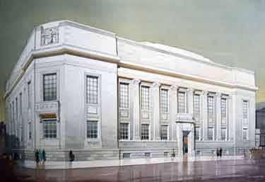 Sheffield Central Library and Art Gallery - watercolour by Frank Waddington