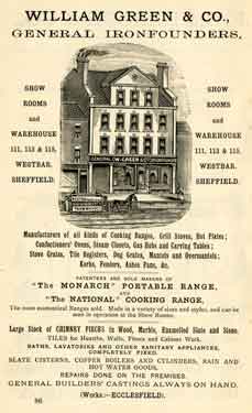 Advertisement for William Green and Co., ironfounders, Nos.111-115 West Bar (showrooms and warehouse)