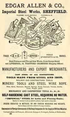 Advertisement for Edgar Allen and Co. (latterly Edgar Allen Balfour Ltd.), Imperial Steel Works, Sheffield Road, Meadowhall