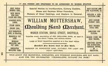 Advertisement for William Mottershaw, moulding sand merchant, Wicker Station, Savile Street