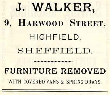 Advertisement for J. Walker, furniture remover, No.9 Harwood Street