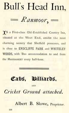 Advertisement for the Bull's Head Hotel, No.396 Fulwood Road, Ranmoor