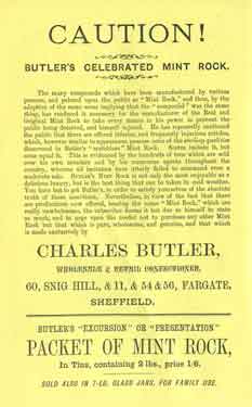Advertisement for Charles Butler's world famed mint rock