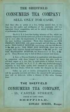 Sheffield Consumers Tea Company, No. 15 Castle Street, advertisement