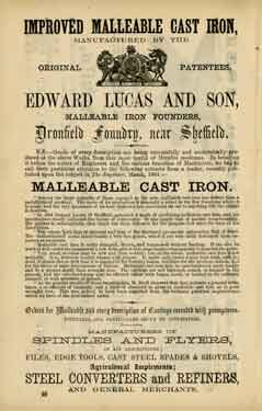 Advertisement for Edward Lucas and Son, Malleable Iron Founders, Dronfield Foundry, near Sheffield