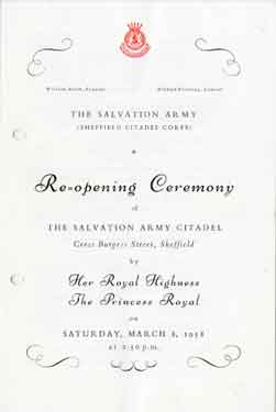 Re-opening ceremony of the Salvation Army Citadel by HRH The Princess Royal, Saturday, March 8, 1958
