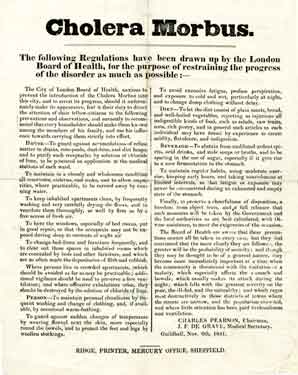 Cholera morbus; the following regulations have been drawn up by the London Board of Health, for the purpose of restraining the progress of the disorder as much as possible