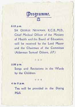 King Edward VII Hospital for Crippled Children, Rivelin Valley: programme of Foundation Day, Friday 29th July 1921 (back)