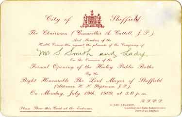 Invitation to the opening of Heeley Public Baths, [Broadfield Road]