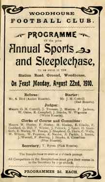Cover of programme for Woodhouse Football Club Annual Sports and Steeplechase on Feast Monday