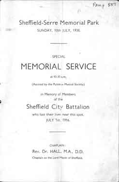 Sheffield-Serre Memorial Park Special Memorial Service ... in memory of members of the Sheffield City Battalion who lost their lives near this spot, 1 July 1916