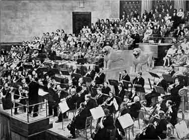 Sir John Babirolli conducting the Halle Orchestra at Sheffield City Hall, c. 1952