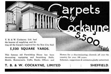 Advertisement for Carpets by Cockayne - supplied to the new City Hall