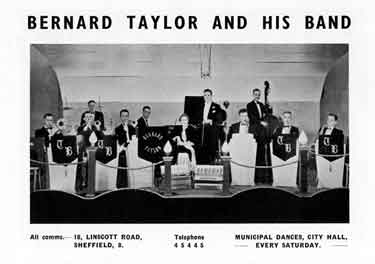 Advertisement for Bernard Taylor and his Band (municipal dances, City Hall every Saturday)