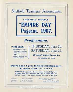Programme for Sheffield Schools Empire Day Pageant, Bramall Lane, 20-22 June 1907