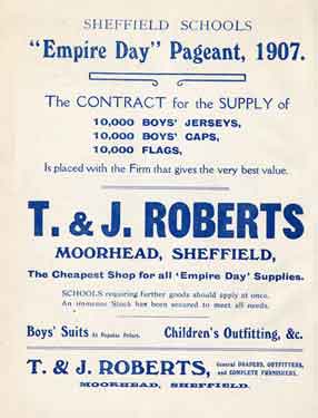 Advertisement for T. and J. Roberts, the cheapest shop for all Empire Day supplies, Moorhead