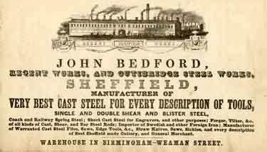 Letterhead of John Bedford, Regent Works and Outibridge [Oughtibridge] Steel Works