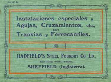 Cover, Hadfields Steel Foundry Co. Ltd., East Hecla Works, Vulcan Road, Tinsley, Sheffield (Inglaterra)