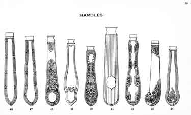 Handles manufactured by Yates Brothers, manufacturers of electro-plate handles, caps, ferrules, etc., Nimrod Works, Eldon Street