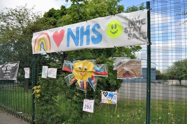 Covid-19 pandemic: artwork supporting NHS and key workers opposite the Wadsley Jack pub, Rural Lane, Wadsley