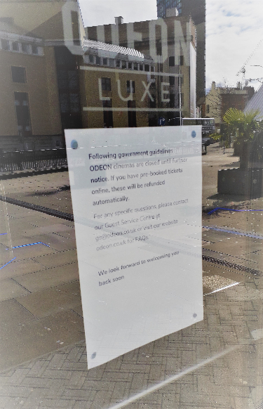 Covid-19 pandemic closure notice: Odeon Luxe Cinema, Arundel Gate