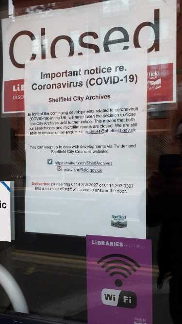 Covid-19 pandemic closure notice: Sheffield City Archives