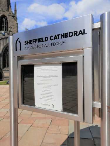 Covid-19 pandemic: notice outside Sheffield Cathedral