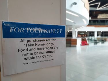 Covid-19 pandemic: Meadowhall Shopping Centre, Oasis eating area notice