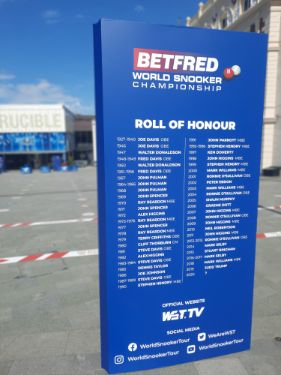 Signage outside the World Snooker Championships, Tudor Square