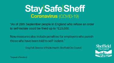 Covid-19 pandemic: Sheffield City Council graphic - quote from Director of Public Health about fines for non-compliance of self-isolation rules