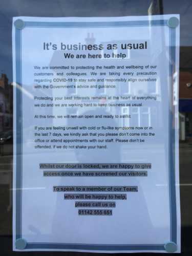 Covid-19 pandemic closure notice: Blundells Estate Agents, 794-796, Chesterfield Road