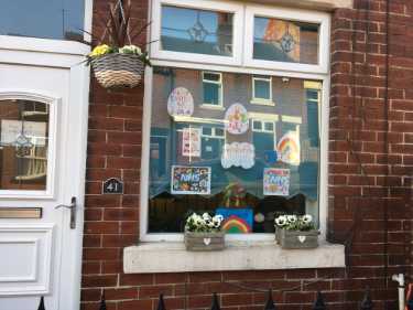 Covid-19 pandemic: window artwork thanking the NHS / celebrating Easter