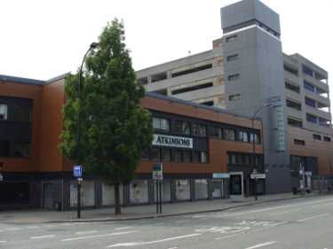 Rear of John Atkinson Ltd., department store and multi storey car park from Charter Row
