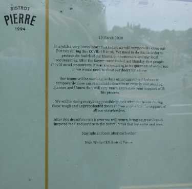 Covid-19 pandemic closure notice: Le Bistrot Pierre, French restaurant, No. 837 Ecclesall Road