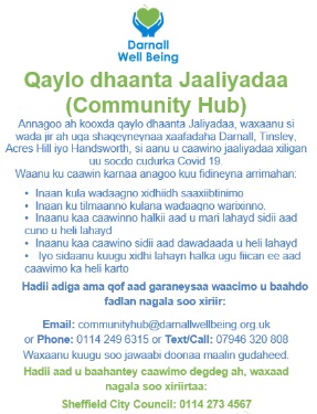 Covid-19 pandemic: Darnall Well Being graphic (in Somali)